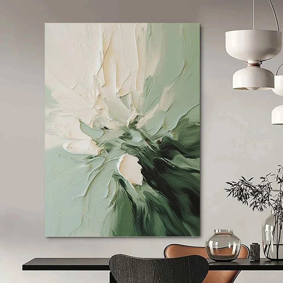 Floral_Flower_Green_White_Textured_Artwork_YVZX9 wall art